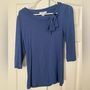 White House Black Market Blue Tie Front 3/4 Sleeve Blouse